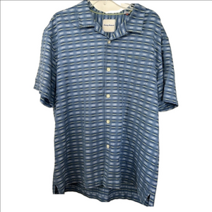 Tommy Bahama Blue Patterned Men's Shirt Silk Cotton Bend Large